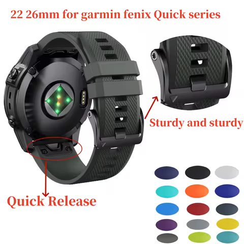 QuickFit 22mm 26mm Strap for Garmin Epix Gen 2 Silicone Band for Garmin Fenix 7 7X 5Plus 6XPro Endur