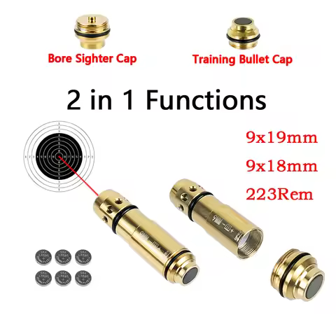 9x19mm 223Rem Training Bullet Laser 9X18mm Bore Sight Cap 2in1 Dual Purpose Laser Pointer G19 Dry Fi