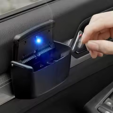 Mini Car Trash Bin With Led Lights Auto Cigarette Smokeless Portable Ash Tray With Cover Creative Mu