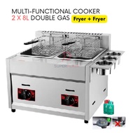 Fryer 2 x 8L Double Gas Multi Functional Cooker Gas Ventilation Deep Fryer Cooker