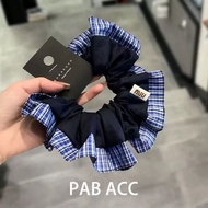 Korean Dongdaemun Artistic Girl Plaid Scrunchie Wrinkled Fat Scrunchie Navy Blue High-End Hair Tie H