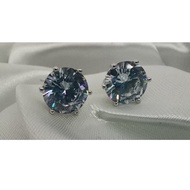 AG Avenue 925 Silver with White Gold Plated Classic Round Zirconia Stud Earrings in 6 Prong