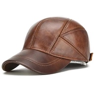 Autumn winter genuine cowhide baseball cap for men