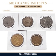 1Set5pcs 20-1000Pesos Coins Normal 1971-1989 Mexicanos Duit Syiling Lama CollectibleOnly