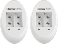 EEMB 9V Li-ion Battery Charger with Smart LED Indicators, 2-Pack 6F22 Rechargeable 9 Volt Batteries 