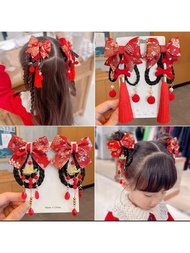 風新年風格蝴蝶結辮夾，兒童韓服傳統服飾頭飾