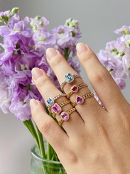 繽紛鏈愛古巴鍊剛玉愛心18k金藍寶石戒指紅寶石戒指對戒