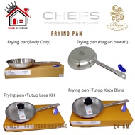 BIMA CHEFS BP1901524 GLASS LID FRYPAN STAINLESS 3 PLY 24CM WOK FRYPAN STAINLESS 304