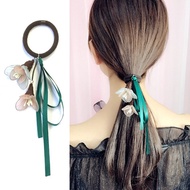 M MISM Korean Style Women Elastic Hair Bands Elegant Girl Ribbon Flower Rubber Bands Ponytail Holder