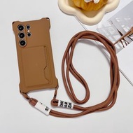 四角掛孔液態卡包配同色扣兩繩三星S25ULTRA防摔SamsungGalaxyA56/A36可插卡手機殼-褐色 三星Galaxy A35 5G