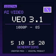 Veo 3.1 AI Video Generator Pass Digital 1080p 8s | 5-20 Generations | Text Image to Video