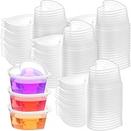 100 Sets 1.5 Oz Clear Heart Shaped Jello Cups with Lids Small Condiment Containers Dipping Sauce Cup