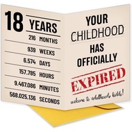 18th Birthday Card, Your Childhood Has Officially Expired, Novelty Greeting Gifts For Girls Boys, 18