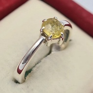 女士藍寶石戒指，未加熱、未處理的黃色藍寶石，錫蘭藍寶石戒指。