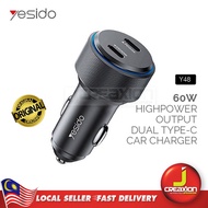 YESIDO Y48 60W Dual USB-C TYPE-C PD High Power Fast Charging Car Charger