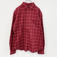 Eddie Bauer 長袖扣襯衫，格紋圖案，紅色， L 碼，古著。