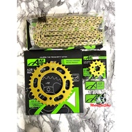 Aji Racing Sprocket Set Yamaha Y15 / Y16 / FZ150 (428-132L) Sprocket (Gold) Rantai O-Ring (Gold) Set