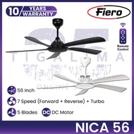FIERO NICA 56 Inch 5 Blades 7 Speed Forward + Reverse + Turbo Remote Control DC Motor Ceiling Fan