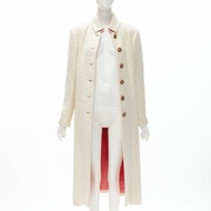 CHANEL 12A Paris Bombay ecru beige wool pink lining enamel button coat L