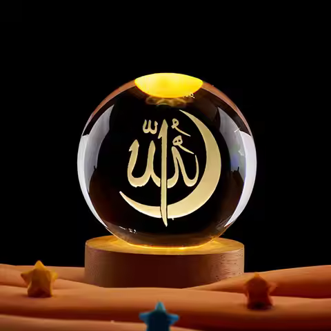 Ramadan Decoration 3D Crystall Ball Night Light Mosque Castle Moon Glowing Ornament Muslim Islam Par