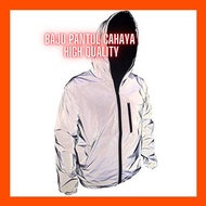 Baju Pantul Cahaya Malam Reflective Jacket Waterproof Windbreaker Hooded Pantulan Cahaya Terang Dala