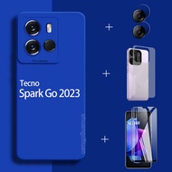 4in1 for Tecno Spark Go 2023 case and Tempered Glass Spark go Screen Protector Angel eyes Color frosted mobile phone case +Carbon fiber back film +lens film