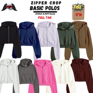 (3.3) Hoodie Crop Top Zipper Basic Plain HM Black DarkGrey Cream Navy Grey Maroon Army Purple Pink B
