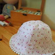 手工製作雙面粉紅碎花/ 櫻花圖案防風防曬帽子 適合嬰兒小孩成人