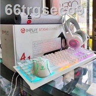 【Spot goods】✓INPLAY STX540 4 IN 1 Cute white Gaming Keyboard, Mouse with Headset, Pad Combo For PC C