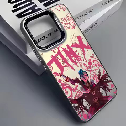 Hot Anime Game Arcane Jinxs Phone Case For iPhone 16 15 14 13 12 11 Pro Max Black Matte Multicolor L