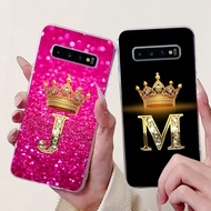 For Samsung S10 S10+ Plus Phone Case Pink Black Crown 26 Letter Soft Silicone Protection Cover for S