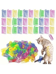 貓彈簧玩具,室內互動彩色貓玩具,適用於幼貓捕獵、拍打和咬嚙的塑料彈簧盤旋玩具