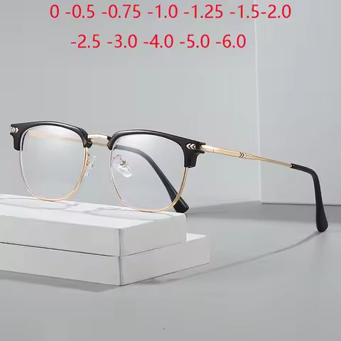 0 -0.5 -1.0 To -6.0 Anti Blue Rays Square Nearsighted Glasses For Women Men Vintage Metal Hinge Myop