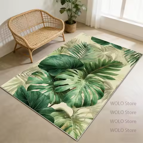 Tropical Palm Leaf Pattern Area Rug Boho Style Indoor Decorative Living Room Carpet Mat Home Decor M