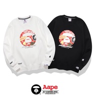 AAPE Cotton New Hoodies Ape Monkey O-Neck Men Women Ship Now Terry material Printing White Black Lon
