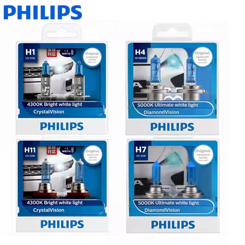 Philips H4 H7 H11 HB3 HB4 H8 H1 H3 9005 Crystal Vision Car Halogen Headlight 4300K Bright White 5000