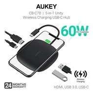Aukey CB-C70 5-in-1 Unity Wireless Charging USB-C Hub 60W PD, HDMI, USB 3, Data port (18 Month Warra