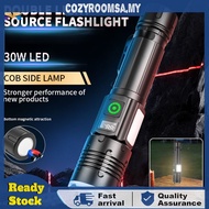 30W LED+COB Zoomable Flashlight USB Rechargeable Powerful Flashlight Power Display Outdoor Hand Lamp