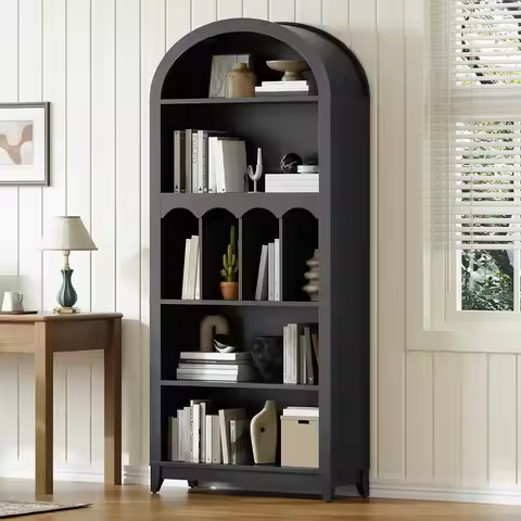Arched Bookshelf, 70.9" Tall Arch Bookcase with Storage, 5-Tier Farmhouse Book Shelf, Modern Arched 