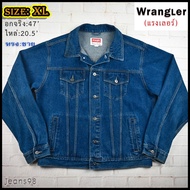Wrangler®แท้ อกจริง 47 ไซส์ XL เสื้อยีนส์ เสื้อแจ็คเก็ตยีนส์ แรงเลอร์ ผู้ชาย สียีนส์เข้ม Made in BANGLADESH