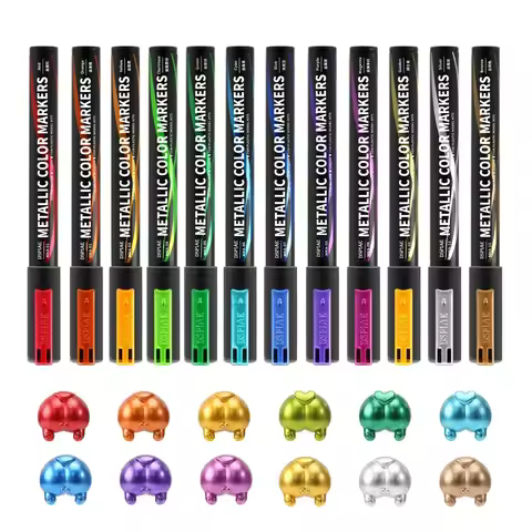DSPIAE MKA 12pcs/Set Super Metallic Water Based Dual Tip Soft Head Brush Markers for Gundam Military
