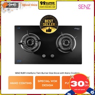 SENZ RUBY intelSync Twin Burner Gas Stove SZ-GS980FL with Nano Coating Futex Glass SZGS980FL Dapur G