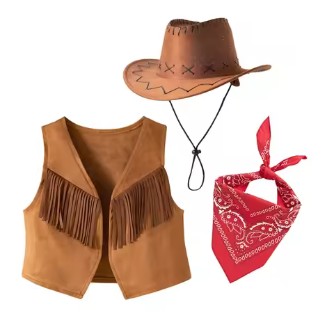 Children Western Cowboy Role Playing Costume Vest Scarf Hat Boy Festival Halloween Party Boys Outfit