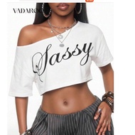 Shein Off-Shoulder Crop Top White Sassy Street Y2K Pattern Second Hand Good Condition