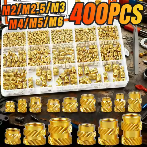 400Pcs Premium Brass Threaded Inserts Kit - M2/M2.5/M3/M4/M5/M6 Knurled Nuts for 3D Printing & PLA/A