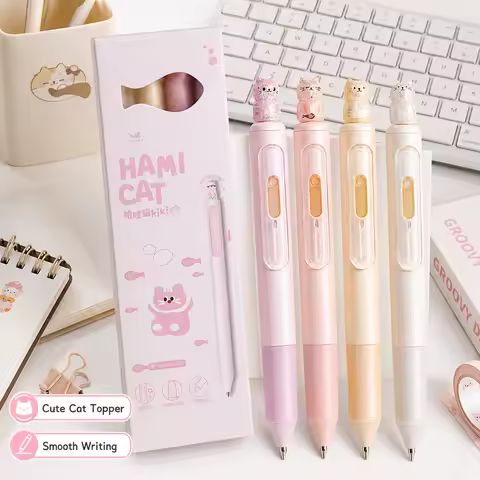 4 pcs Lovely Cats Gel Pens 0.5mm Retractable Pens For Writing Journaling School Office Stationery Se