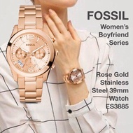 (Real Photo) Original Fossil Women's Perfect Boyfriend Multifunction Rose Gold Watch ES3885 Jam Tang