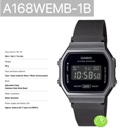 [ OFFICIAL CASIO WARRANTY ] CASIO A168WEMB-1 UNISEX VINTAGE RETRO BLACK ION PLATED ADJUSTABLE MESH