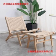 Balcony Hotel Single Nordic Beach Chair Saddle Chair B & B Rope Woven Solid Wood Leisure White Waxwo