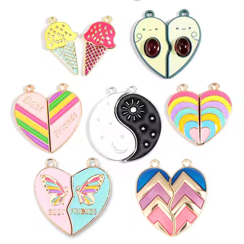 5 Pairs Sweet Heart Rainbow Butterfly BFF Letter Splicing Drip Oil Alloy Pendant Charm for Necklace 